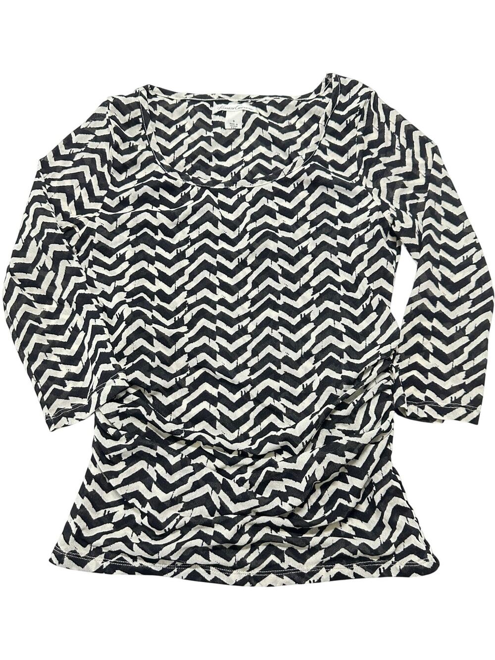 Y2K 2000s Kenneth Cole Blouse Size S Off White Black Scoop Neck Stretchy Office